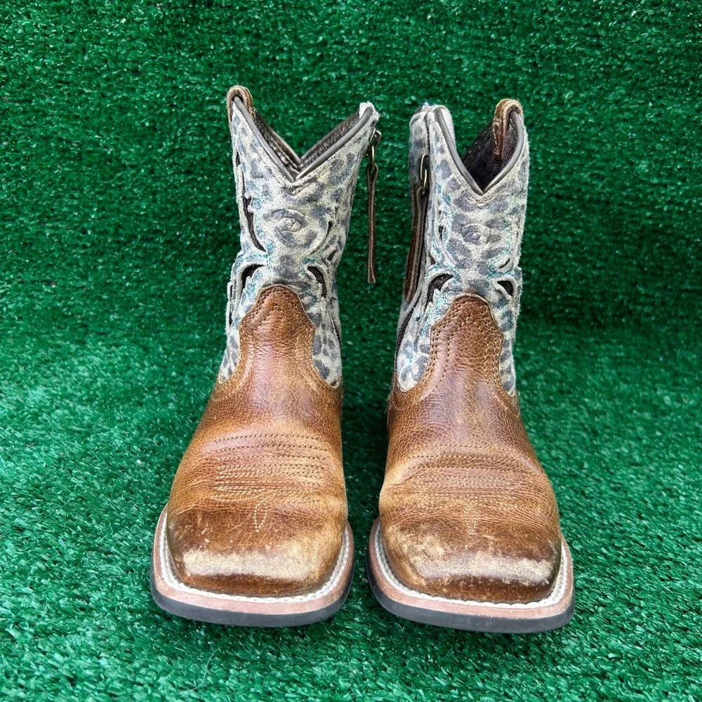 Ariat Kids Fatbaby Western‎ Boots Brown Leather Leopard Print 10040260 Size 9